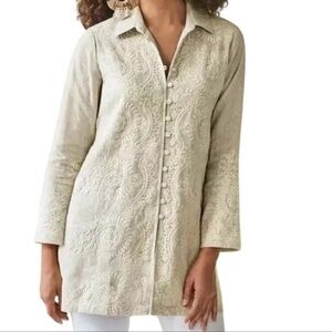 Soft Surroundings Women Cream Embroidered Button Down Shirt, PM. NWOT